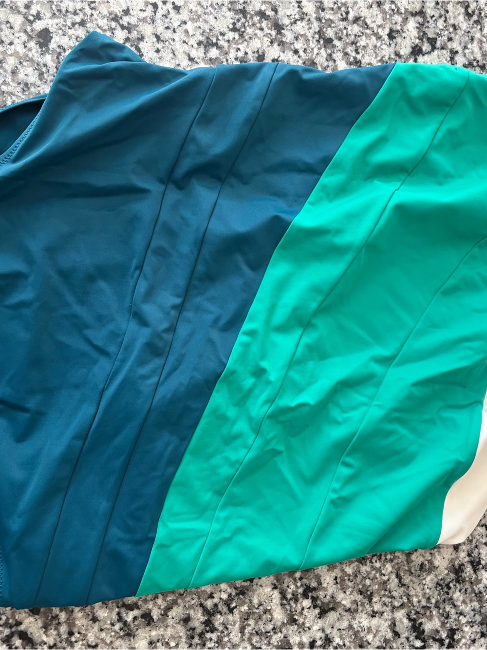 summersalt Teal and Bright Green Colorblock one shoulder swimsuit